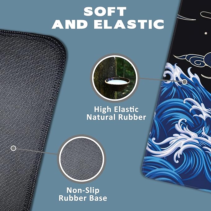 Large Mouse Pad Decorative Waves in Oriental Style Extended Gaming Mouse Pad Desk Mat Stitched Edges Mousepad Non-Slip Rubber Base Keyboard Pad for Laptop Computer PC 35.4 x 15.7 inches