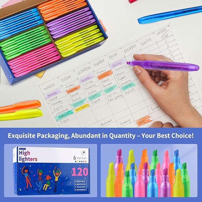 Highlighters Assorted Colors, 60 Pack Highlighters Bulk : No Bleed & Dry-Quickly, Highlighter Set : Chisel Tip & 6 Bright Colors, Highlighter Markers for school | college | office supplies