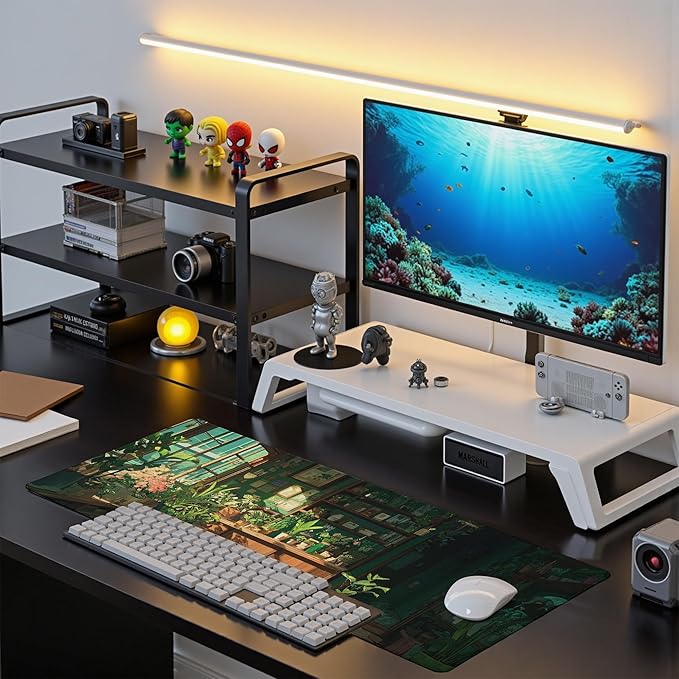 Green Plant Mouse Pad Desk Mat XL Extended Large Gaming Desk Pad Mousepad, Fresh Leaves Bookshelf Computer Laptop Keyboard and Mouse Mat, Desktop Protector Mat for Office and Home 31.5x11.8 in