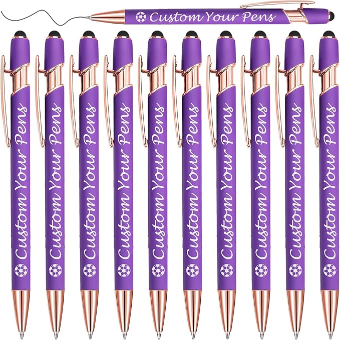Amlion Personalized Custom Pens with Name Engraved Logo Text,10 Customized Writing Stylus Pen Promotional Item Gift for Men Women Office Business Wedding-Purple