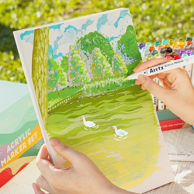 Arrtx 60 Colors Acrylic Paint Pens, Paint Markers Pens, for Artists Adults Coloring Drawing Scenery Landscape Natural- Brush Tip for Rock Painting, Wood, Canvas, DIY Crafts Making Art Supplies-60C