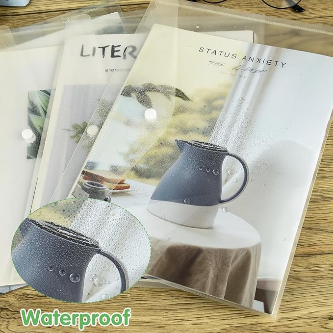 NACHLYNN 18 Pack Plastic Envelopes Poly Envelopes with Snap Closure A4 Size Clear Document File Folders Organizers Clear Envelope for School Office Supplies