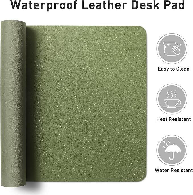 Aothia Leather Desk Pad Protector, Mouse Pad, Office Desk Mat, Non-Slip PU Leather Desk Blotter, Laptop Desk Pad, Waterproof Desk Writing Pad for Office and Home (36" x 17", Olive Green)