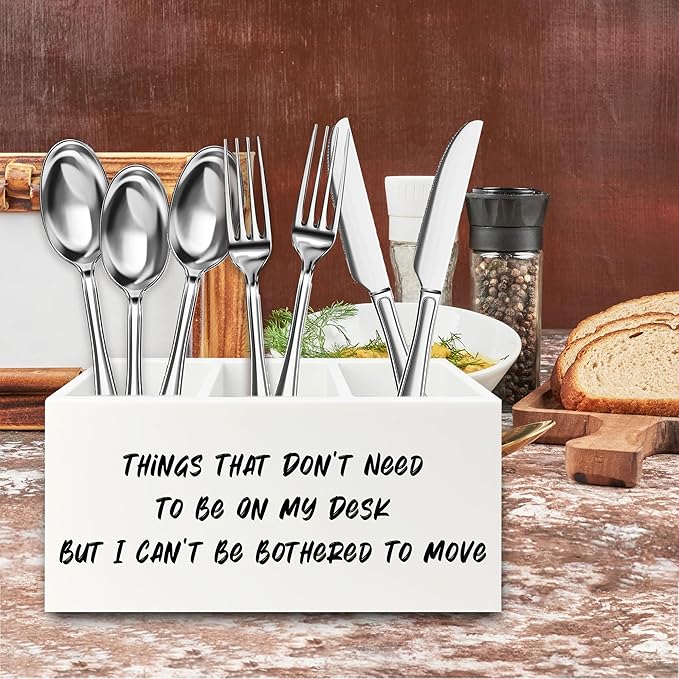 Funny Office Pen Pencil Holder Organizer for Desk, Humorous Gifts for Women Men, Funny But I Can't Be Bothered to Move Wooden Box Signs Decorations for Home Office Desk Tabletop