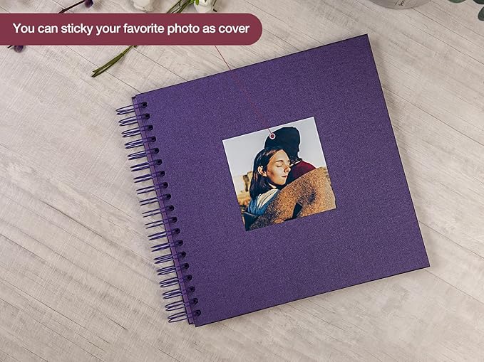 potricher 10 x 10 Inch DIY Scrapbook Photo Album 80 Pages Thick Kraft Blank Purple Paper Memory Book for Wedding and Anniversary Family (Purple, 10 Inch)