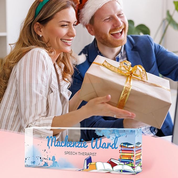 Custom Name Plate for Desk, Personalized Acrylic Office Name Sign with Name & Title, Elegant Desk Decor for Women Men, Employee Appreciation Gift (Teacher-2)