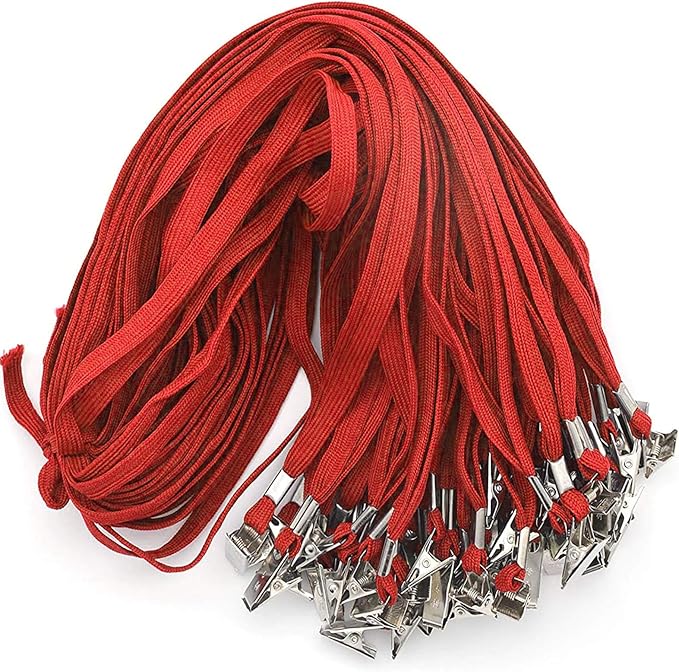 Beebel Lanyard 100 Pack Red Badge Lanyards Flat Lanyards Round 32" with Badge Clip