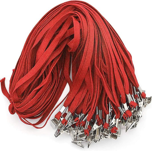 Beebel Lanyard 100 Pack Red Badge Lanyards Flat Lanyards Round 32" with Badge Clip