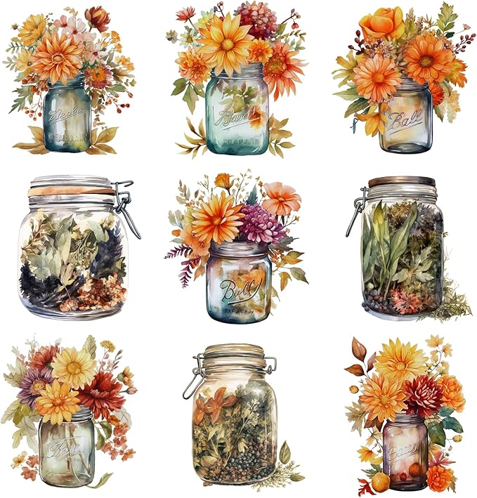 XERE 144 Pcs Mason Jar Four Seasons Sticker Book for Journaling Notebooks, Sketchbook, Bookmark Making, Junk Journal, Budget Planner, Scrapbook Art Supplies Stickers