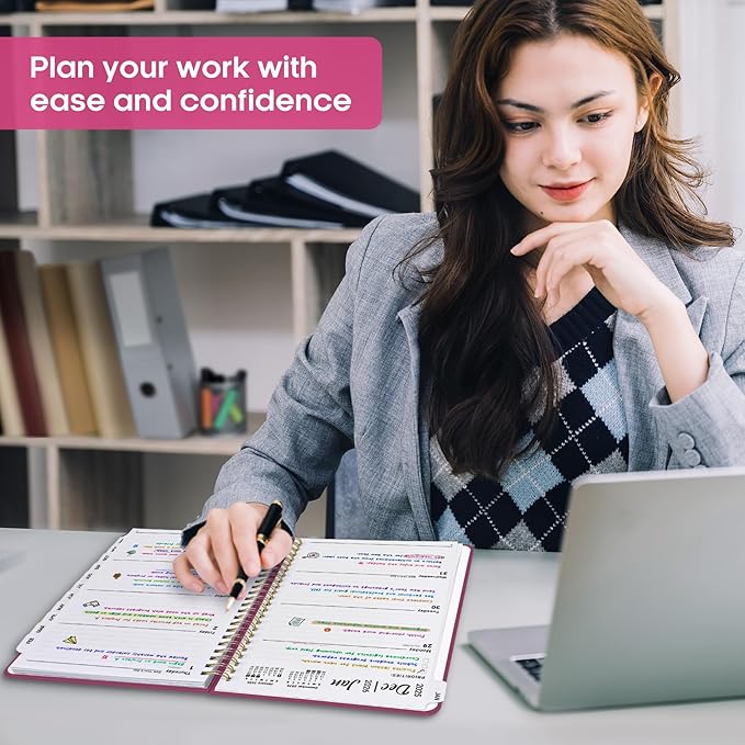 2026 Planner, Weekly and Monthly Calendar Planner Book, January 2026 - December 2026, Hardcover Spiral Planner with Monthly Tabs, Notes Pages, Perfect for Women & Men, A5 (6.4" x 8.5") - Hot Pink