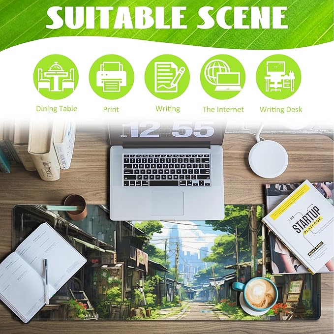 Anime Abandoned Town Desk Mat, Large Gaming Mouse Pad with Non-Slip Base and Stitched Edge, 31.5"x11.8"