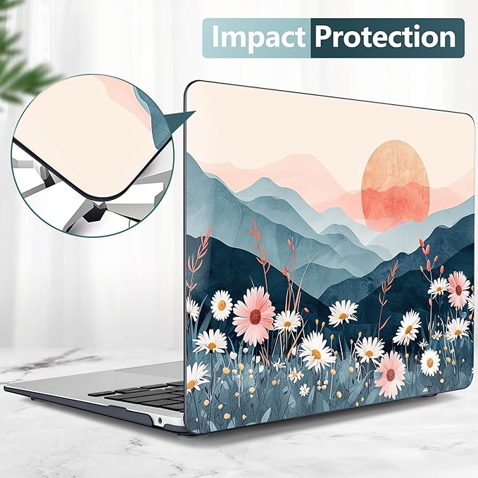DONGKE Compatible with MacBook Air 13 inch Case 2021 2020 2019 2018 Release A2337 M1 A2179 A1932 with Retina Display & Touch ID, Plastic Hard Shell & Keyboard Cover - Sun & Daisie