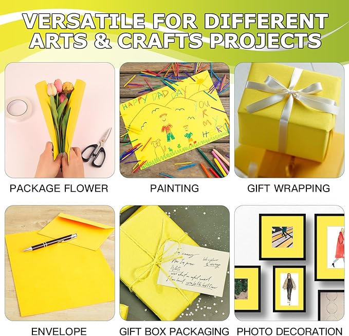 Vanhench 36" x 2400" (200') Yellow Wrapping Paper for Birthday, Solid Color Art Kraft Craft Paper for Gift Wrapping, Birthday, Bouquet Flower Crafts Packing Poster Bulletin Board