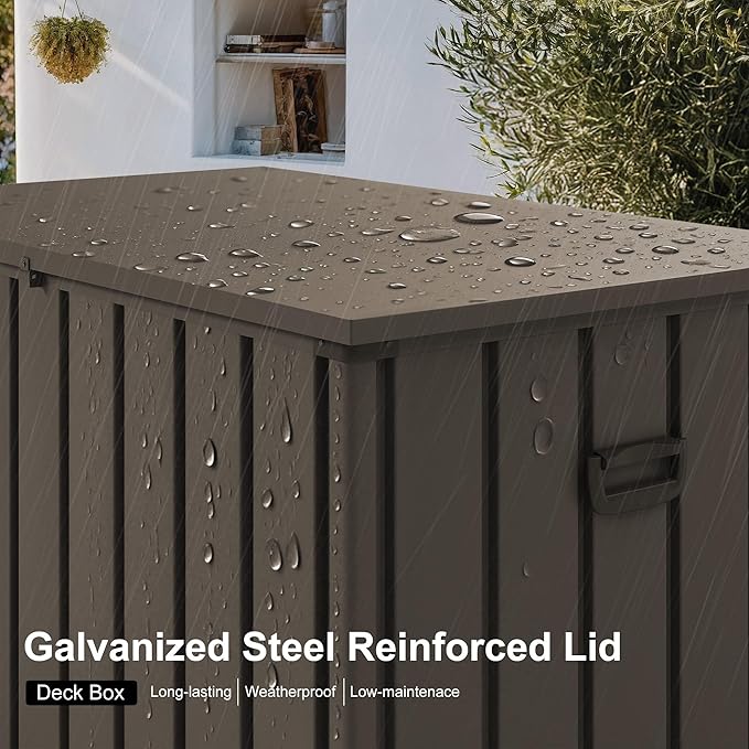 PURPLE LEAF Outdoor Deck Box 150 Gallon Waterproof Lockable Storage Box Container with Lid Deck Organization for Patio Cushions Side Table Pool Accessories Garden Tools, Brown