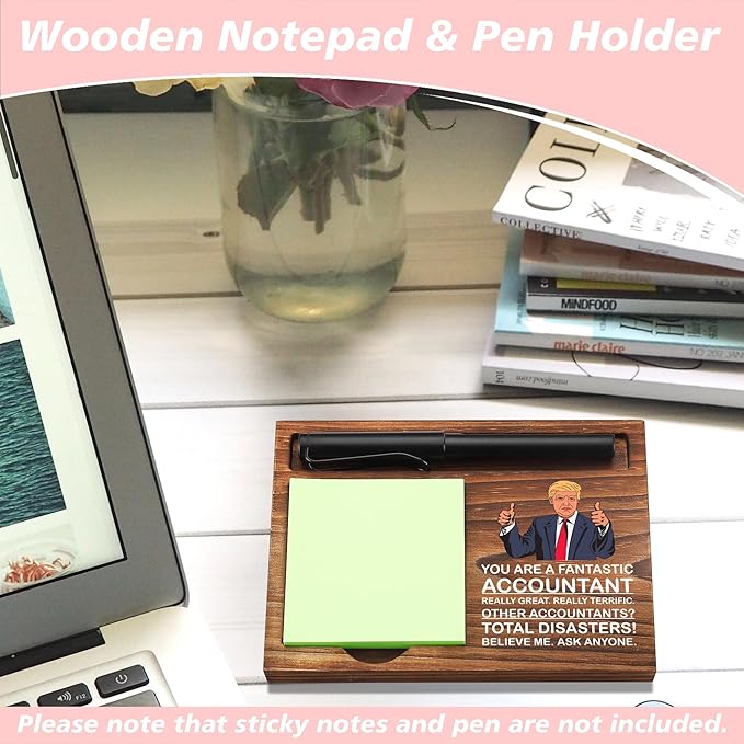 Accountant Sticky Note Holder Wooden Notepad & Pen Holder 6.5" x 4.7" Sticky Note Pad Holder Dispenser for Desk Accountant Work Appreciation Gifts, NPA240