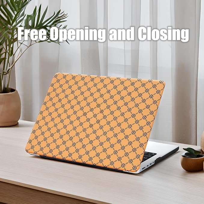 DTangLsm Compatible with MacBook Air 13 inch Case 2025-2022 M4 M3 M2 A3240 A3113 A2681, Luxury Checkered Textured Vintage Leather Retro Hard Shell Case for MacBook Air 13.6 inch+Keyboard Cover,Yellow