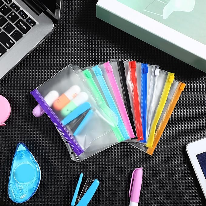 40 Pieces 6 Ring Binder Zipper Pouch, 6 Hole Binder Pockets with Zipper Bulk Binder Folders Plastic Binder Pouch Loose Leaf Bags Waterproof PVC Document Filing Bag(Colorful, A7)