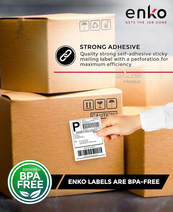 enKo 2 Stacks/4000 Labels 4" x 6" Fanfold Direct Thermal Labels Compatible for Rollo Zebra Printer - Shipping Mailing Postage Labels, Perforated, Permanent Adhesive (2 Labels/Fold | 2000 Labels/Stack)