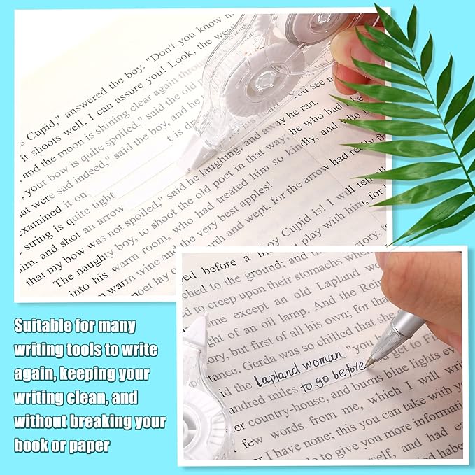 Nezyo 50 Count Clear Correction Tape Transparent Correction Roller Universal Correct Dispenser Supplies for School Office Teachers Students Corrector(White)