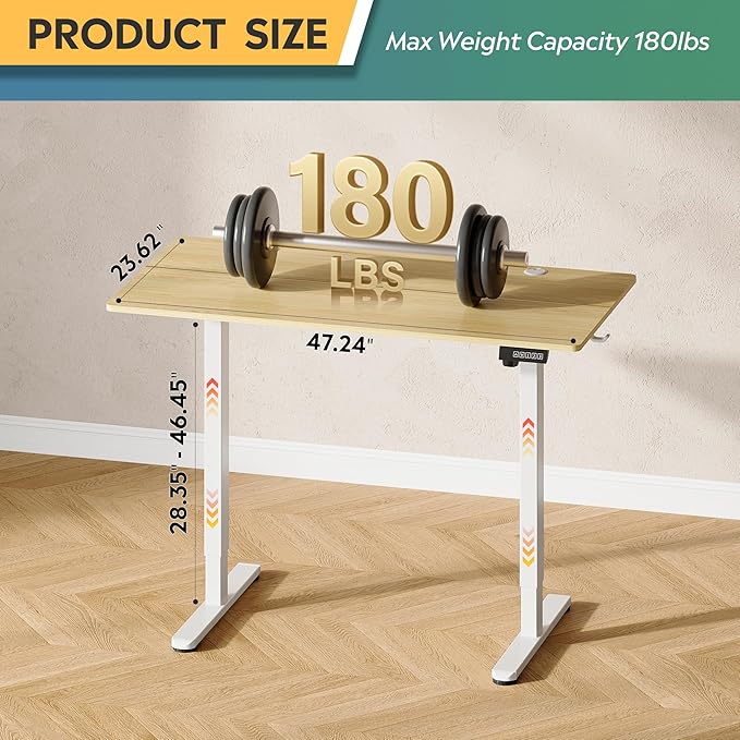 DEVAISE 48 Inch Electric Standing Desk, 3 Adjustable Height Stand up Desk for Home Office, Ergonomic Sit to Stand Desk with LED Touchscreen, Headphone Hook, 3 Memory Preset Computer Desk (Maple)