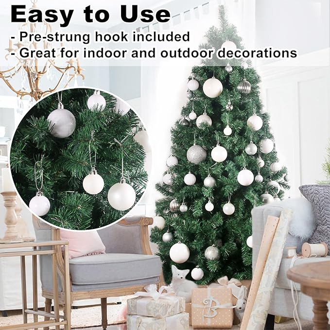 White 2.5" Christmas Balls Christmas Tree Decoration Ornaments Shatterproof Hanging Balls for Birthday Halloween Holiday Wedding Decorations Set of 18pcs