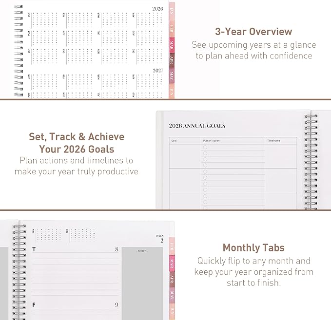 Rileys 2026 Planner, Agenda Planner With Weekly And Monthly View, Daily Agenda Book And Yearly Planners Calendar Book, Spiral Bound With Tabs, Notes, Goals And Holidays (Black, 8.5 x 11 in)