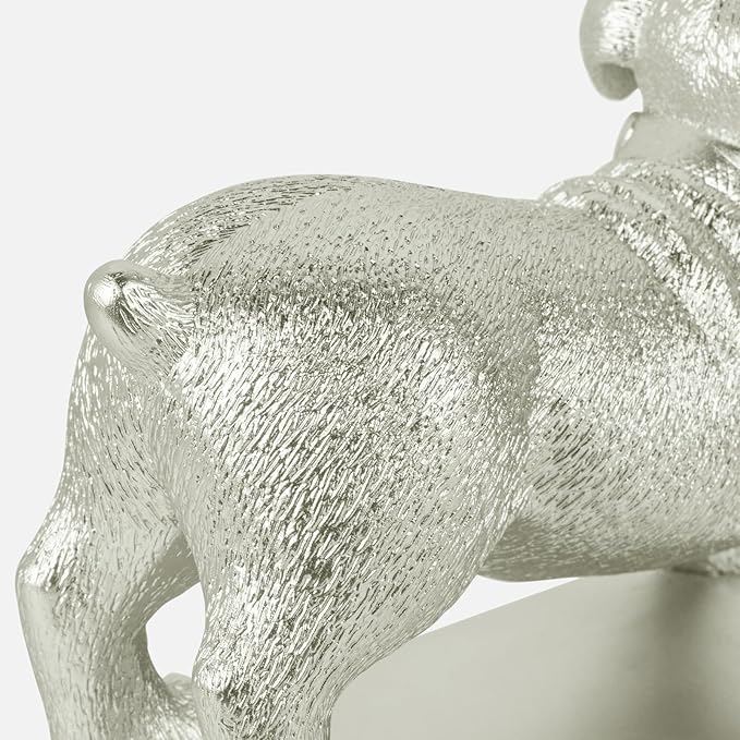 Decorative Bookends for Shelves, Dog Book Ends for Heavy Books, Bulldog Statues Bookends for Heavy Books with Anti-Slip Base Book Holders for Home Office Decor (Silver)