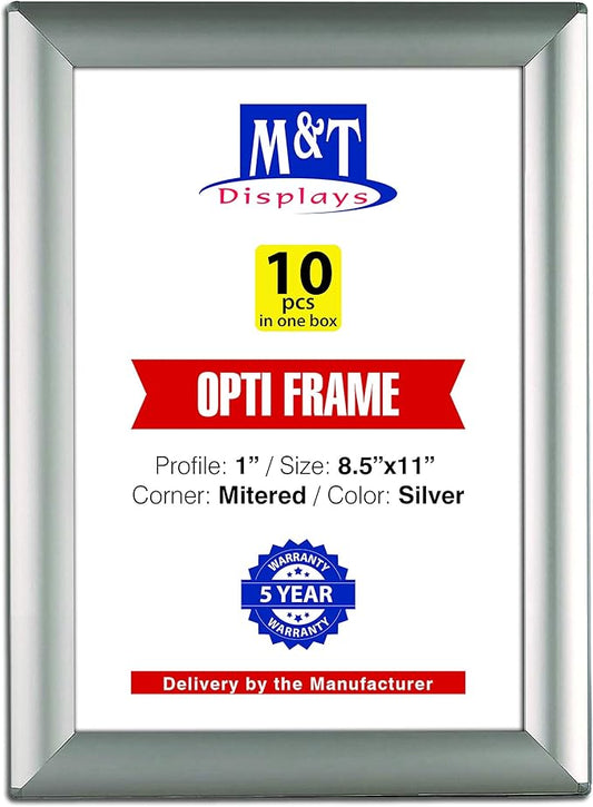 DisplaysMarket 8.5x11 Snap Frame for Wall Mount, Opti Frame, 1 inch Profile- Silver, 10