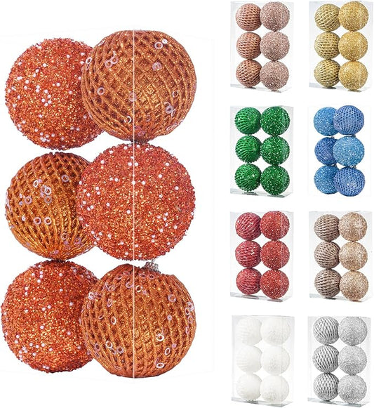 6pcs 3.94" Christmas Ball Ornaments Glitter Shatterproof Christmas Tree Ornaments Sequin Xmas Hanging Balls Decorations for Wedding Party Holiday(Orange)