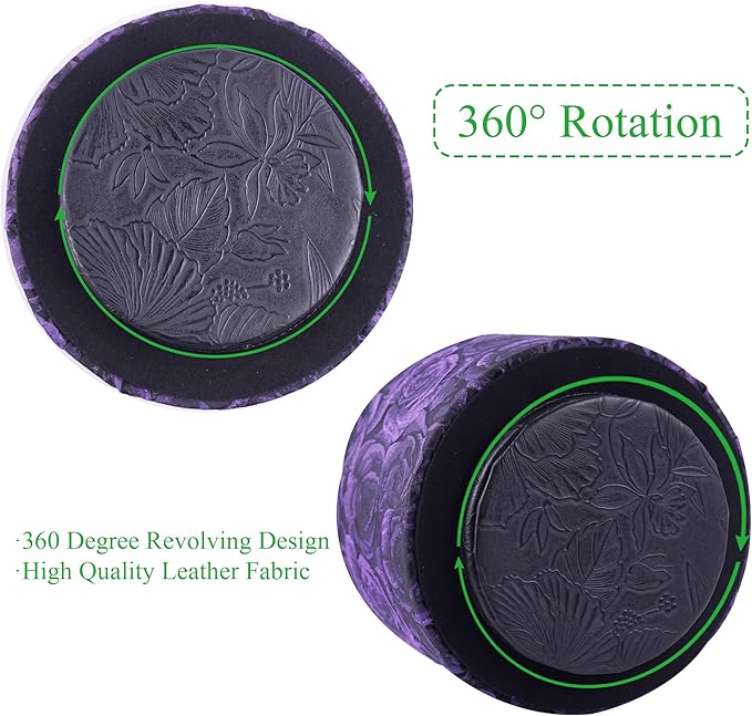 QIELIZI Round Leather Art Supply Organizer,Remote Control Holder,360 Degree Rotating,Multi-Functional Pencil Holder,4 Compartments Desktop Stationary Organizer(1-3D Rose Purple)