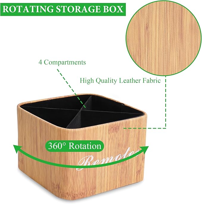 Hennaja Square Leather Art Supply Organizer,Remote Control Holder with Removable Dividers,360°Rotatable Pencil Holders,4 Compartments Organizer for Office Supplies Storage Box(1-Beige)