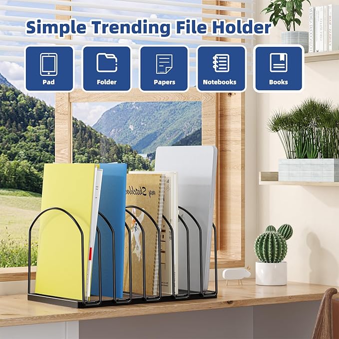 Simple Trending 9 Section Metal File Sorter Organizer for Desk, Vertical File Folder Stand for Home Office, Black