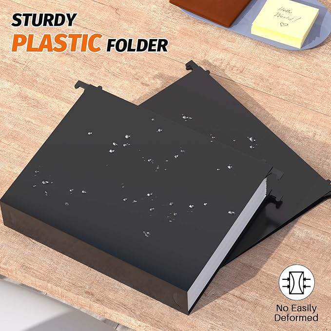 Extra Capacity Plastic Hanging File Folders,12 Pack Reinforced Hang Folders,Heavy Duty 2 Inch Expansion,Plastic Filing Cabinet Folders,Letter Size,Designed for Bulk Files, Medical Charts,Black