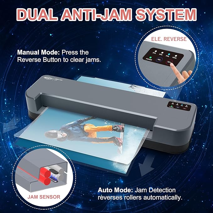 SINCHI 13-Inch Thermal Laminator & Foil Applicator, 3–10 Mil, 4-Roller Commercial Laminating Machine, 30s Warm-Up, Max. 40"/Min, Auto & Electrical Reverse Anti-Jam, Includes Laminating Sheets