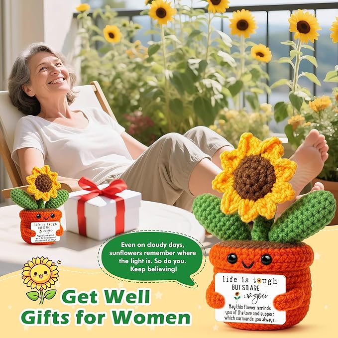 Sensi Blue Cute Sunflower Keepsake, Inspirational Gifts for Women Friends, Encouragement Get Well Soon Gift, Life is Tough But So are You, Sympathy Cheer Up Memento, Positive Desk Decor