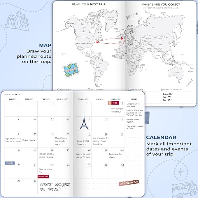 Clever Fox Travel Journal – Vacation & Trip Organizer with Budget Plan, Packing List, Travelling Expense Tracker, A5 (Smoke Blue)