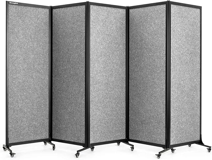 Upgrade Version Room Partition and Divider, Freestanding Rolling Dividers with Wheels,Office Privacy Screen Divider Wall,Classroom Felt Dividers,10'6"L* 6'7"H,5 Panel,Light Grey