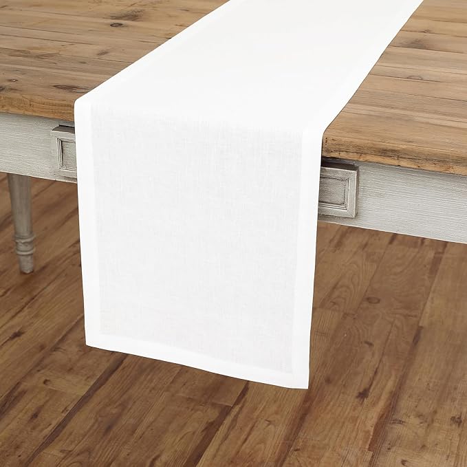 Solino Home Linen White Table Runner 72 Inches Long - 100% Pure Linen 14 x 72 Inch Table Runner for Dining, Fall, Autumn, Winter, Thanksgiving, Holiday - Fete