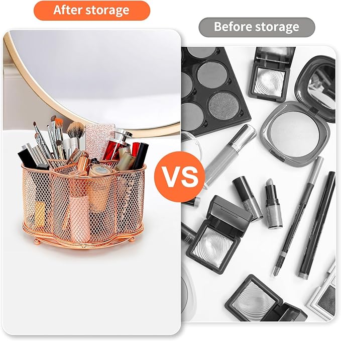 360 Degree Rotate Pen Holder for Desk Mesh Desk Pen Organizer Pencil Holder Large Capacity Accessories & Workspace Organizers for School,Home (Rose Gold, No hook)