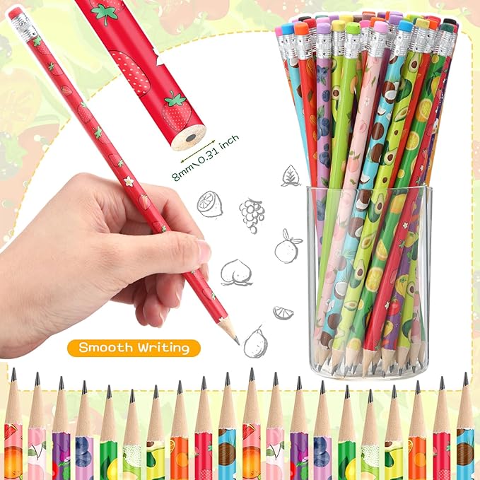Kosiz 400 Pcs Thanksgiving Assortment Colorful Fun Pencils Fall Pre Sharpened Wooden Pencil Christmas 10 Fruit Styles Pen Novelty Kids School Supplies Student Reward Stationery Party Favors