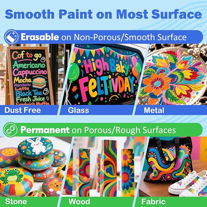 BainGesk 46 Colors Liquid Chalk Markers, Dust-Free Erasable Pens for Blackboards, Chalk Markers for Chalkboard, Windows, Glass, Mirror, Acrylic Dry Erase Board, 6mm Reversible Bullet & Chisel Tip