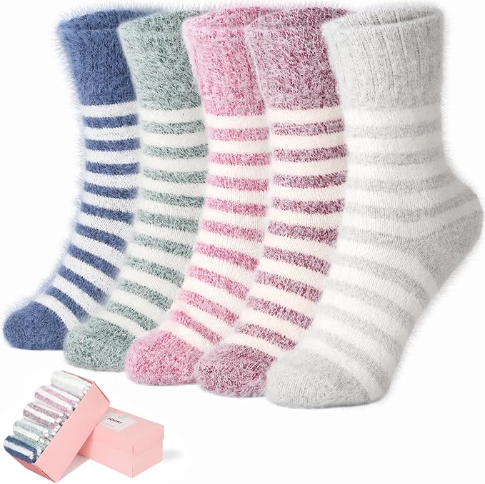 5 Pairs Fuzzy Soft Cozy Comfortable Socks for Women, Casual Sleep Comfy Socks, Perfect Warm Winter Gifts for Women