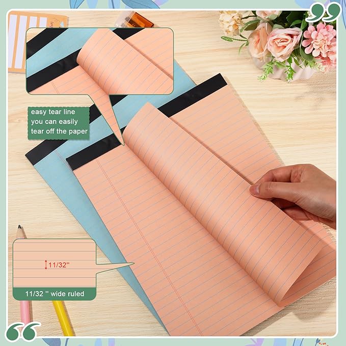 Fuutreo 8 Pcs 8.5'' x 11'' Colored Legal Pad Writing Pads Wide Ruled 50 Sheets Per Notepad Perforated Writing Notepad Office Supplies for School College Office Business (Retro Colors)