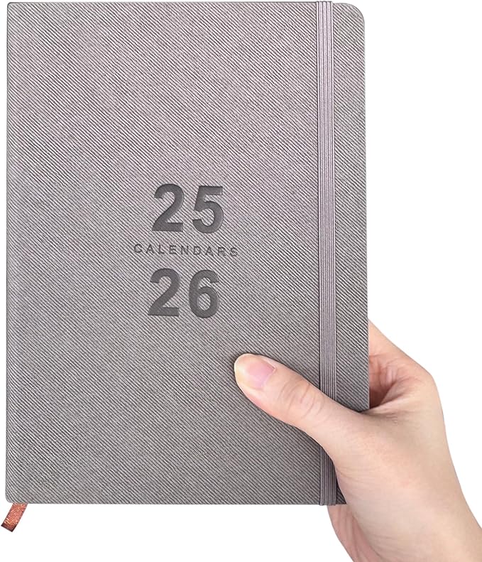 Daily Planner 2025-2026, Academic Planner 2025-2026 Weekly and Monthly Planner, Calendar Book with Hourly Schedule 8.5"x5.8", July 2025 to June 2026, Faux Leather Cover (Grey)