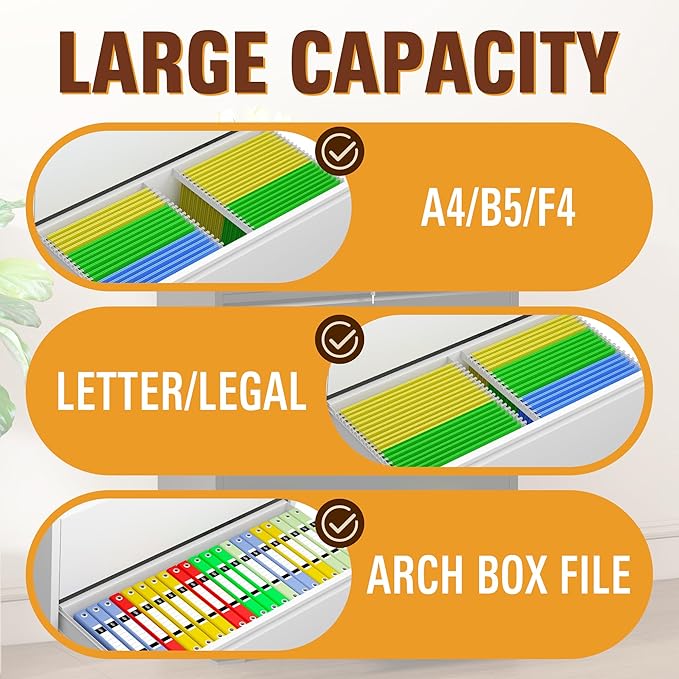 4-Drawer Lateral File Cabinet with Lock, Black Metal Filing Cabinet for Office or Home – Secure Storage for Letter/Legal/A4/F4 Documents, Easy to Assemble Locking File Organizer (White, 4 Drawer-52"H)