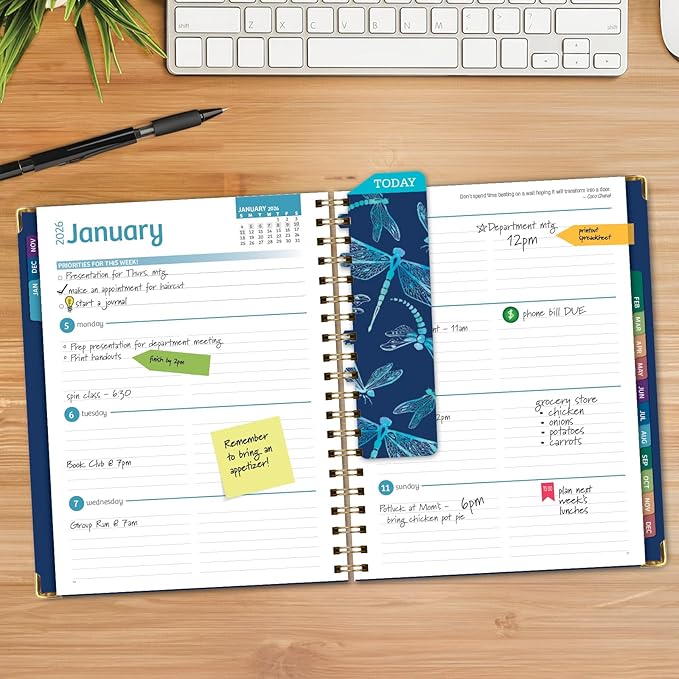 HARDCOVER 2026 Planner, 8.5"x11": 14 Months (November 2025 - December 2026), Daily Weekly Monthly Planner, Yearly Agenda, Bookmark, Pocket Folder and Sticky Note Set (Dragonflies)