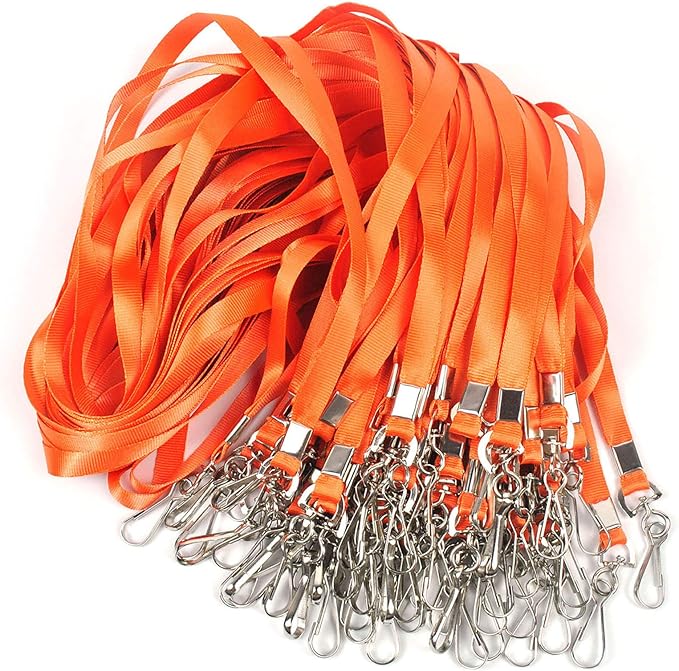 Beebel Orange Lanyard Bulk Lanyards for Id Badges Flat Lanyard with Badge Clip Swivel Hook 50 Pack