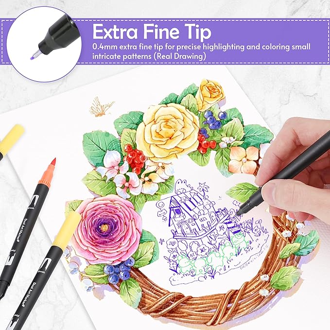 168 Colors Brush & Fine Dual Tip Watercolor Markers Set for Kids Adults Coloring Books No Bleeding Paint Pens For Drawing Note taking Planner Calligraphy Journaling Card Making Art Supplies