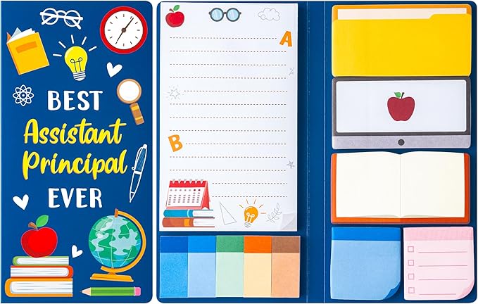 Xqumoi Best Assistant Principal Ever Sticky Notes Set - School Assistant Principal Self-Stick Note Pads Thank You Appreciation Gift Writing Memo Pad Page Marker Back to School Office Supplies
