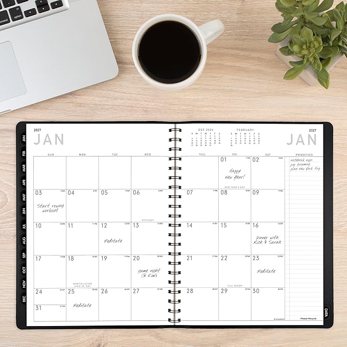 AT-A-GLANCE 2026 Appointment Book Planner, Weekly & Monthly, 8.25" x 11", Large, Half-Hourly, Contemporary, Black (70950X0526)